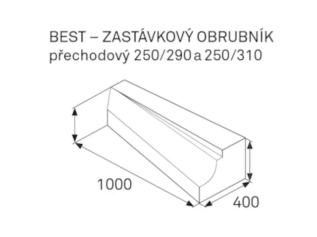 obrubník BEST zastávkový bus přechodový 1000x150-400x250-290mm levý