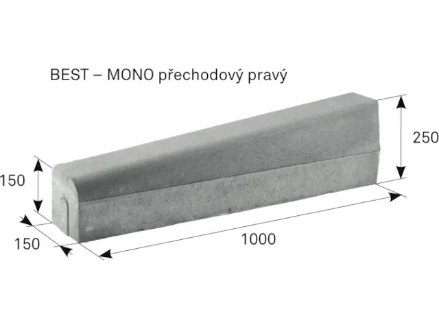 BEST-MONO obrubník přechodový pravý 1000x250x150mm, přírodní