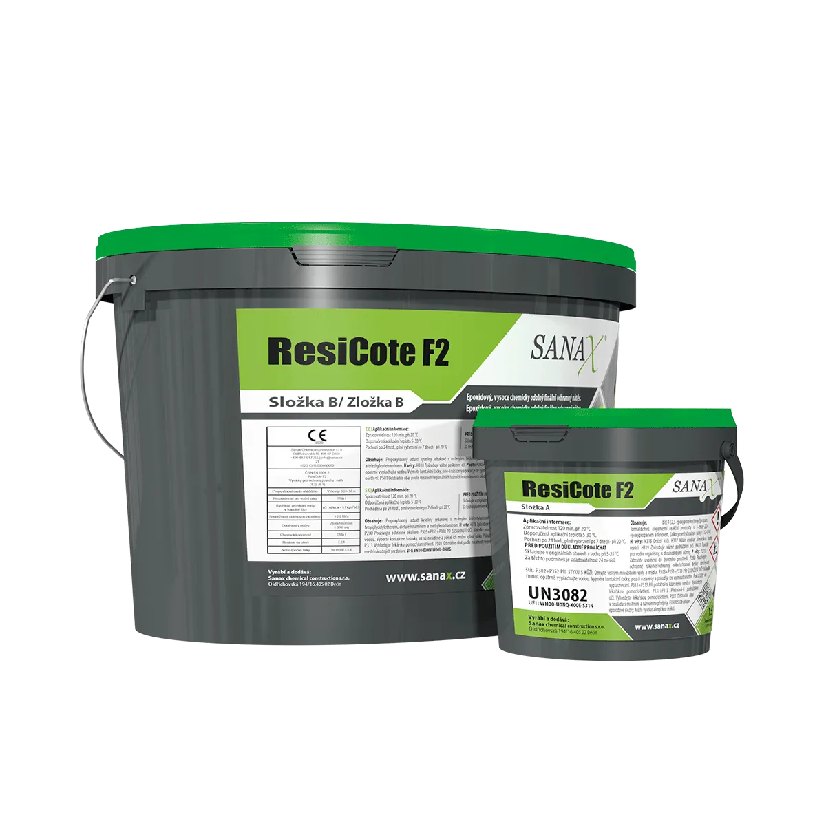 SANAX RESICOTE F2, epoxidový, vodou ředitelný odolný finální ochranný nátěr A+B,  RAL7032, 12kg