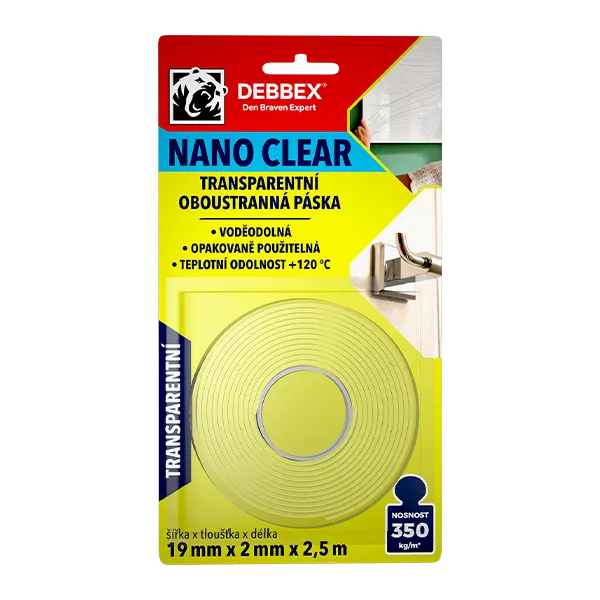 DenBraven Transparentní oboustranná páska NANO CLEAR 19 mm × 2 mm, délka 2,5 m 2,5 m transparentní