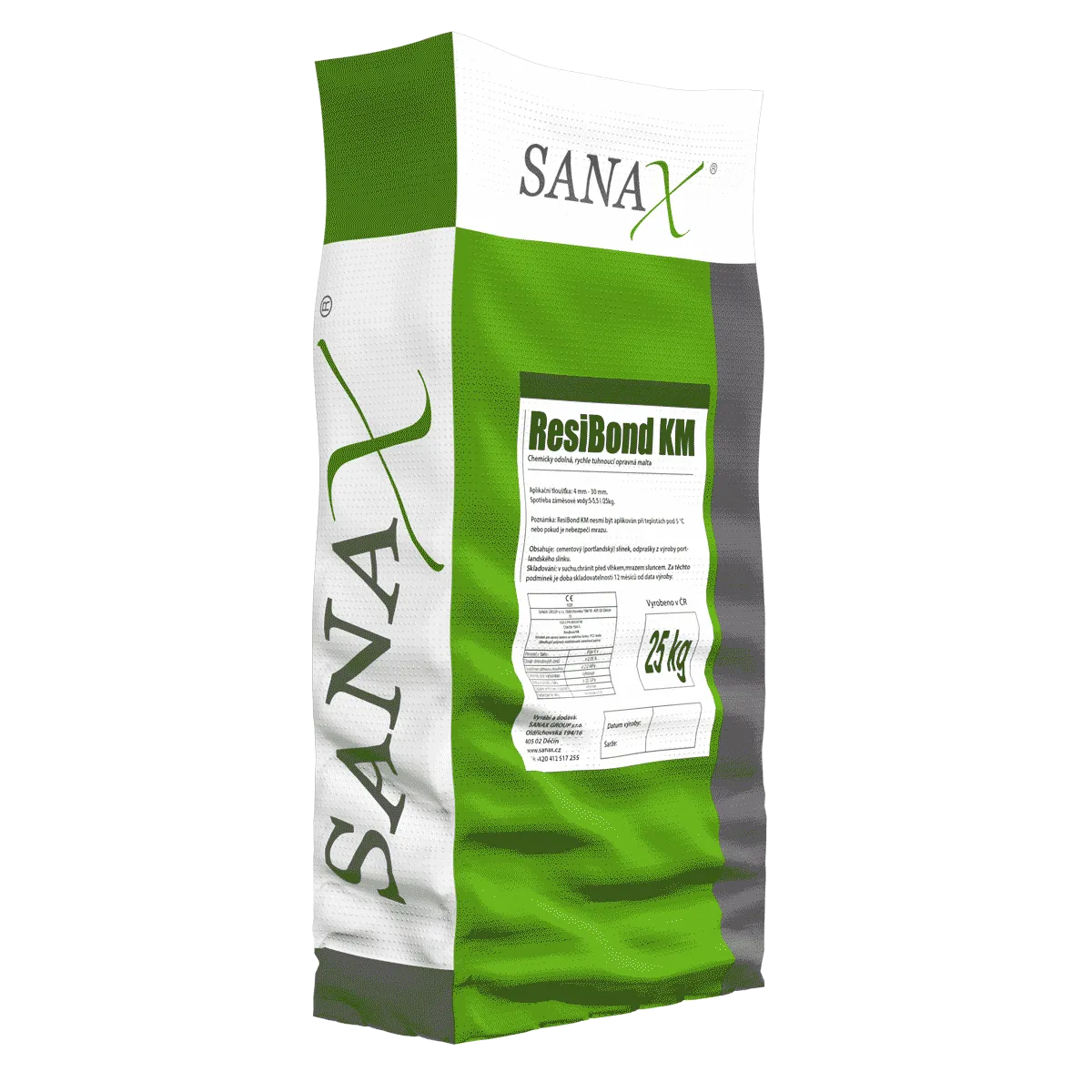 SANAX RESIBOND KM, vodonepropustná, rychletuhnoucí opravná malta s vlákny, 50MPa, 25kg
