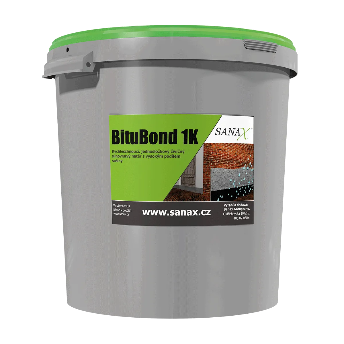 SANAX BITUBOND 1K, jednosložková, tixotropní, flexibilní hydroizolační bitumenová stěrka, 32l