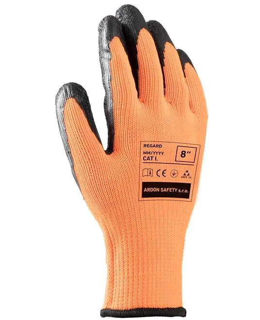 rukavice zimní, oranžový akrylový úplet máčený v latexu, ARDONSAFETY/REGARD 10"