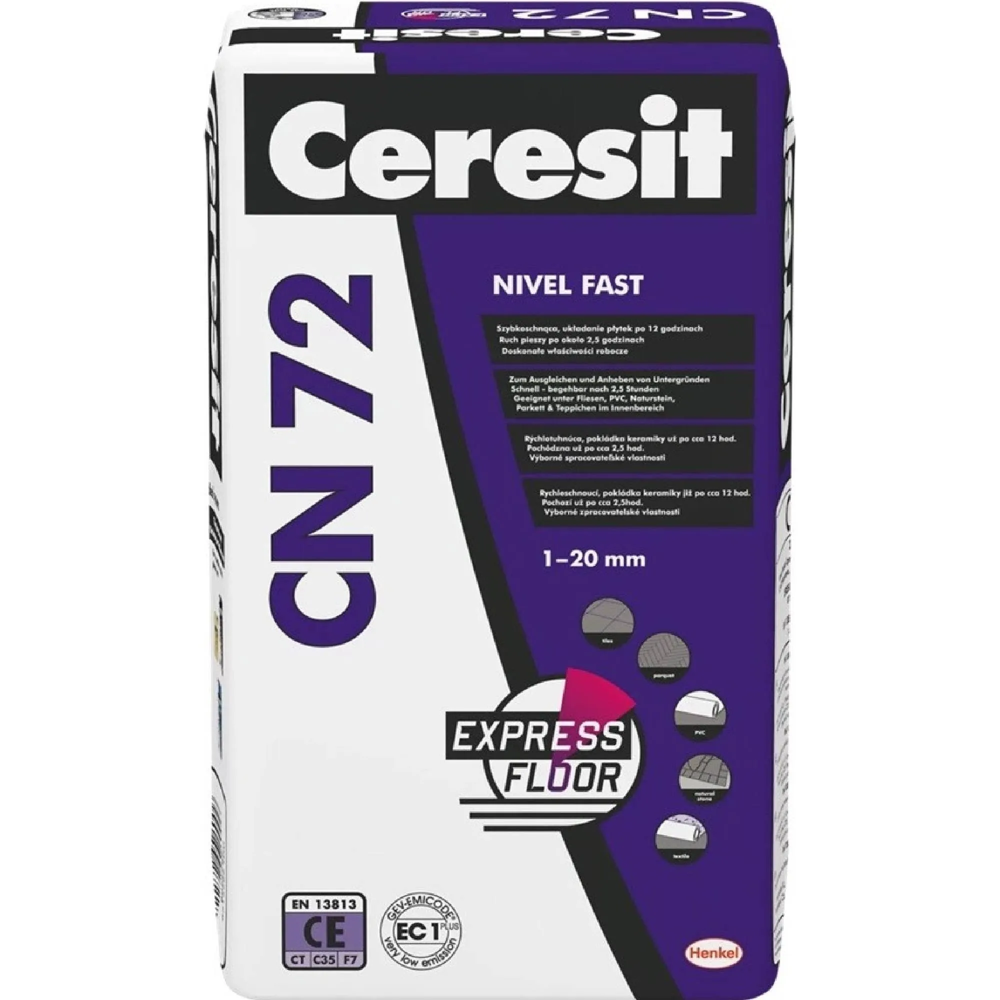 nivelační hmota CN72, rychletvrdnoucí, pro tl. 2-20mm, 30MPa, 25kg