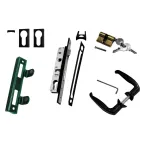 pletivo  set příslušenství pro dvoukřídlou bránu IDEAL, nerez štítek, vložka, krytka, klika, doraz